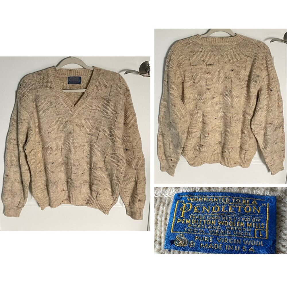 Pendleton Tan Wool V-Neck Knit Pullover Classic S… - image 2